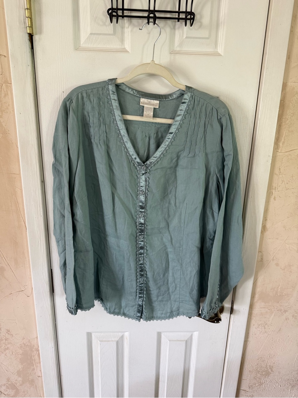 Soft Surroundings Sage Button-Front Pintuck Blouse